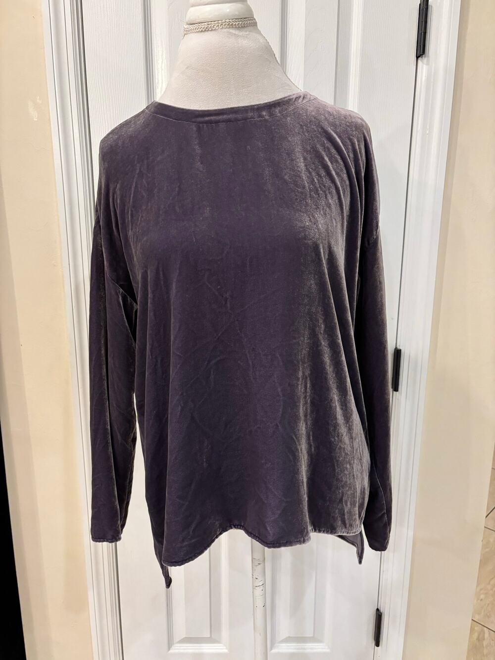 Eileen Fisher Medium Purple Velvet Velour Shirt Long Sleeve Fall